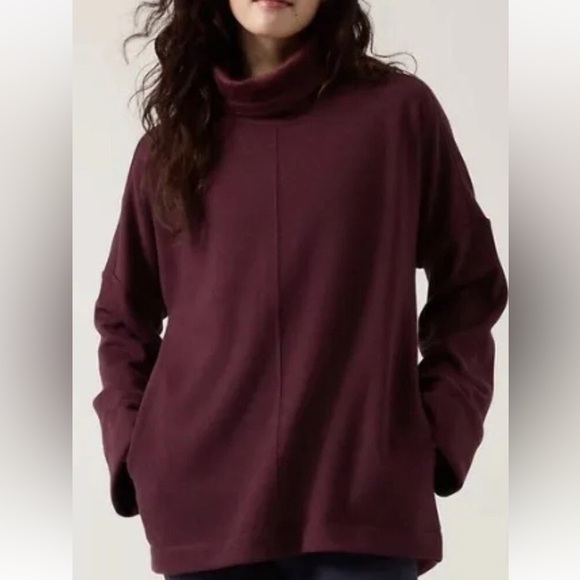 Athleta Tops - ATHLETA Cozy Karma Funnel Neck Plush Lined Sweatshirt Pullover Burgundy Size M